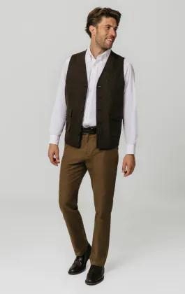 Brun barleycorn tweed väst med påsydda fickor