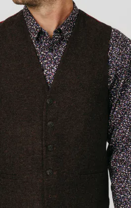 Vinröd 'Donegal' tweed väst